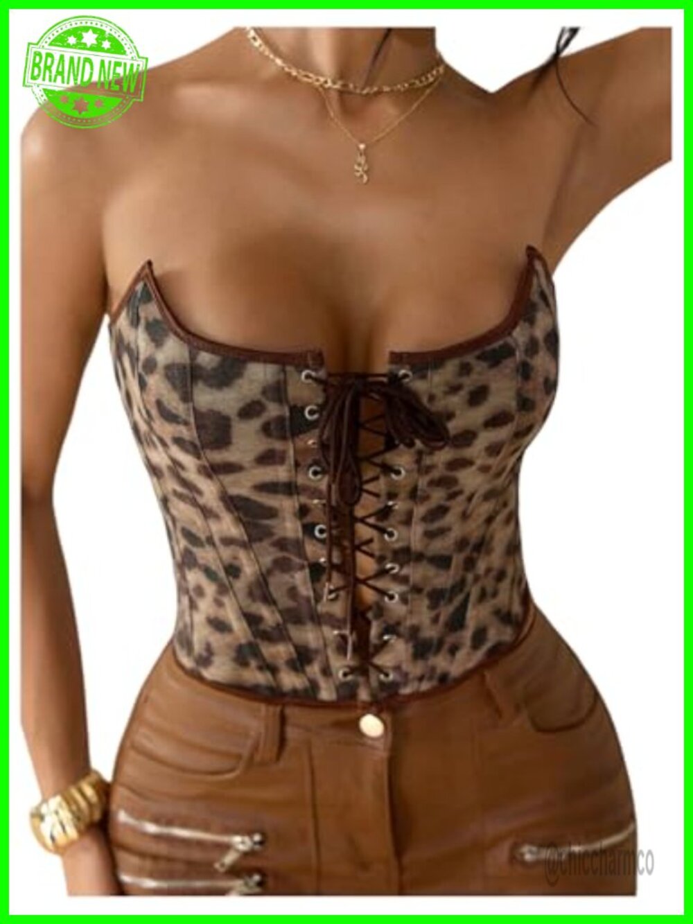 Y2K Leopard Print Lace Up Strapless Crop Corset Top Bustier